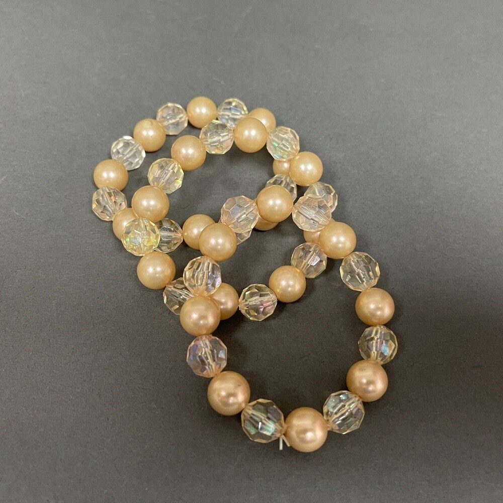 Champagne Clear Beaded Stretch Bracelets Lot of 3